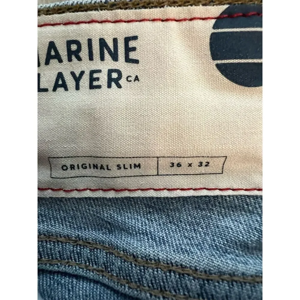Marine Layer Men's Slim Jeans Blue Size 36x32 Light Wash Denim